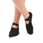 Un par de calcetines de yoga sin espalda con bordes en versión con correa cruzada para mujer Calcetines antideslizantes para barco, One Size - Imagen 7
